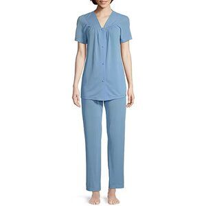 Lissome Womens V-Neck Short Sleeve 2-pc. Pajama Sets - Blue Sz Medium 925067
